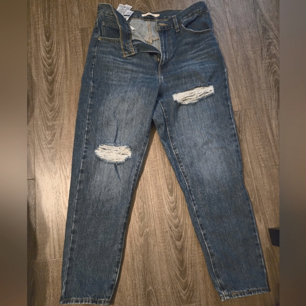Levi's Blue Ankle Cropped Jeans Distressed